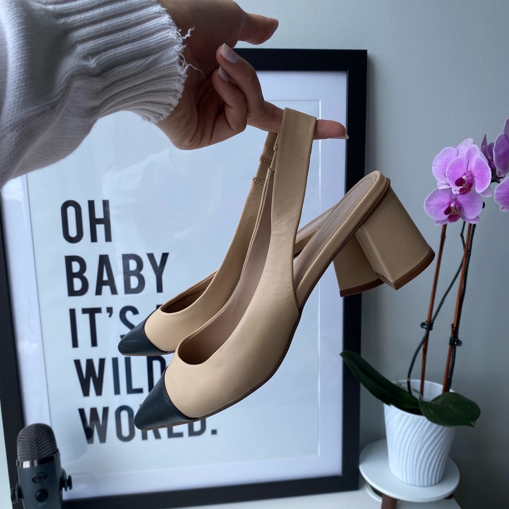 Banana Republic Beige and Black Slingback Heels
